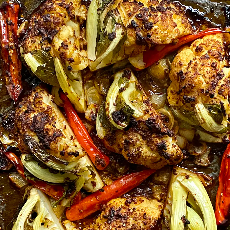 A turmeric chicken traybake with roasted vegetables