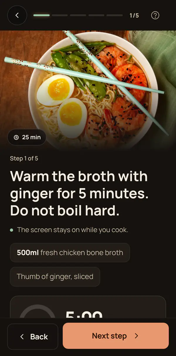 Nomeriu cook mode showing one step at a time