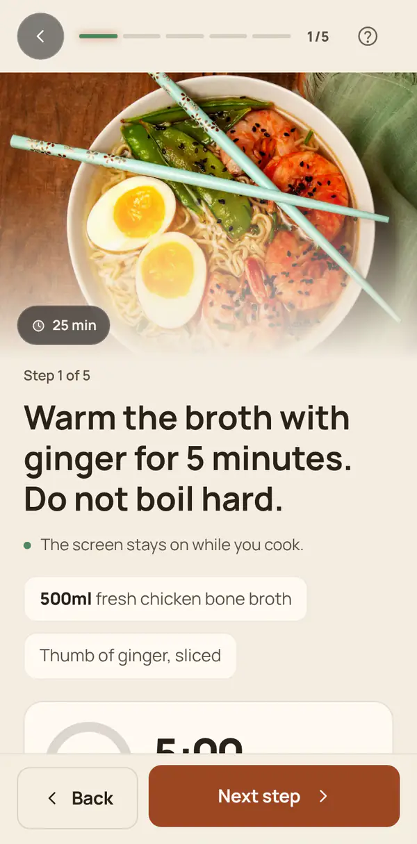 Nomeriu cook mode showing one step at a time